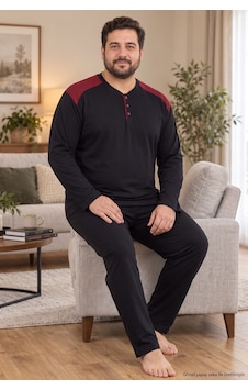 Seboteks İnterlok Kumaş Yakası Düğmeli Uzun Kollu Büyük Beden Erkek Pijama Takımı 8585 Siyah Seboteks İnterlok Kumaş Yakası Düğmeli Uzun Kollu Büyük Beden Erkek Pijama Takımı 8585 Siyah