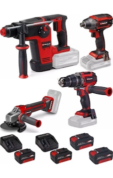 Einhell TP-HD 18/26 + TP-CI 18/220 + TP-CD 18/70 Li + TP-AG 18/125 Ce Q 4x4.0AH Kömürsüz Darbeli Profesyonel Set