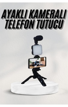 Telefon - 974 - Tutucu Led Işıklı Kumandalı Mikrofon Telefon Vlog - Csmo-tex - Video Kayıt