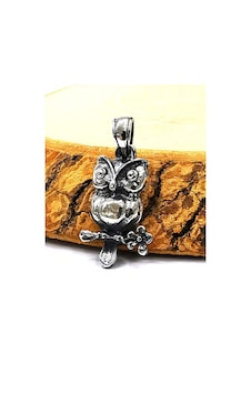 Omar Silver Unisex Baykuş Figürlü Kolye Ucu Oksitli Gümüş Kolye O (498366238)