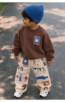 Mamy Kids Erkek Çocuk Baskılı Eşofman Takımı Kahverengi