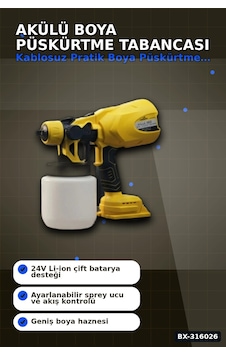 Akülü Boya Püskürtme Tabancası Ayarlanabilir Sprey Uçlu Şarjlı Duvar Boyama Aleti Bx-316026 Çok Renkli