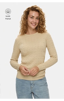 UCLA Shanu Bej Bisiklet Yaka %100 Pamuk Nakışlı Standard Fit Kadın Triko UCLA Shanu Bej Bisiklet Yaka %100 Pamuk Nakışlı Standard Fit Kadın Triko