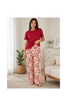 Mixxtrend Kadın Pamuklu Kiraz Desenli Pijama Takımı Kırmızı