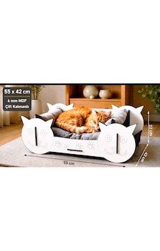 Kedi Figürlü Ahşap Kedi Yatağı 55x42 Cm 6 Mm Mdf Demonte Tasarım Kedi Figürlü Ahşap Kedi Yatağı 55x42 Cm 6 Mm Mdf Demonte Tasarım