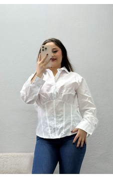 Belendir Kadın Poplin Korse Detaylı Gömlek Beyaz Belendir Kadın Poplin Korse Detaylı Gömlek Beyaz