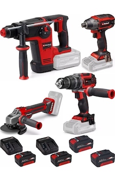 Einhell TP-HD 18/26 + TP-CI 18/220 + TP-CD 18/60 Li + TP-AG 18/125 Ce Q 4x4.0AH Kömürsüz Darbeli Profesyonel Makine Seti