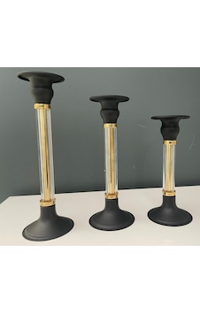 Hera Kristal 3 Lü Siyah Kristal Metal Şamdan Hera Kristal 3 Lü Siyah Kristal Metal Şamdan