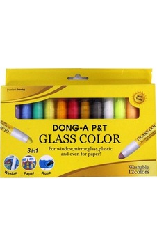 Dong-a Glass Color Silinebilir Cam + Jel Pastel+ Kağıt türleri + Sulu boya + Akrilik Boyası 12 Renk Çok Renkli