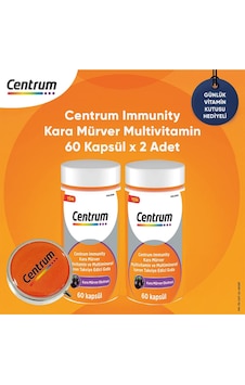 Centrum Immunity Kara Mürver Multivitamin 2 x 60 Kapsül + Günlük Vitamin Kutusu Centrum Immunity Kara Mürver Multivitamin 2 x 60 Kapsül + Günlük Vitamin Kutusu