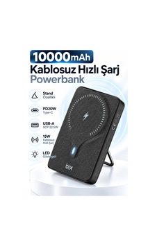 Exenar - Siyah - 10000mah Standlı Pd20w Type-c - Usb-a Scp22.5w - 15w Kablosuz Hızlı Şarj Led Göstergeli Powerbank Exenar - Siyah - 10000mah Standlı Pd20w Type-c - Usb-a Scp22.5w - 15w Kablosuz Hızlı Şarj Led Göstergeli Powerbank