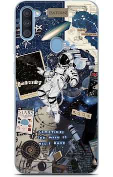 Samsung Galaxy A11 - M11 Uyumlu Retro Astronot Tasarımlı Baskılı Silikon Kılıf Renkli