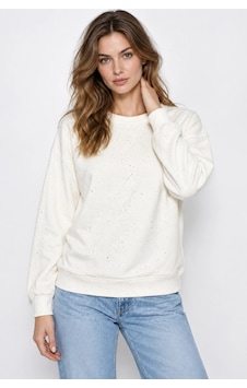 Mevese Yaldız Baskılı Zincirli Ve Fularlı Kadın Oversize Modal Sweatshirt- Beyaz Mevese Yaldız Baskılı Zincirli Ve Fularlı Kadın Oversize Modal Sweatshirt- Beyaz
