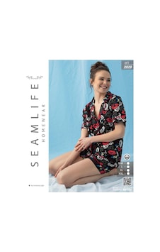 Seamlife Kadın Kısa Kol Şortlu Dokuma Gömlek Pijama Takımı Siyah Seamlife Kadın Kısa Kol Şortlu Dokuma Gömlek Pijama Takımı Siyah