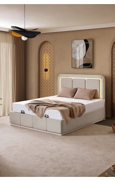 Demonte Baza Seti, Nox Ledli Çift Kişilik Baza Başlık Maxi Yatak Seti, Bej - 160x200 Cm 160 x 200 Demonte Baza Seti, Nox Ledli Çift Kişilik Baza Başlık Maxi Yatak Seti, Bej - 160x200 Cm 160 x 200