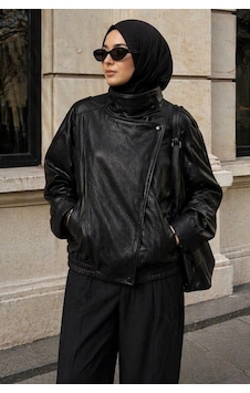 Meecy Zra Model Dik Yaka Yeni Sezon Deri Ceket Siyah Siyah Meecy Zra Model Dik Yaka Yeni Sezon Deri Ceket Siyah Siyah