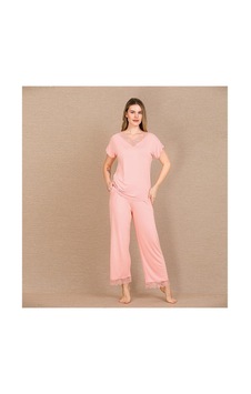 Red Womans Viskon Şık Tasarım Dantel İşlemeli Açık Pembe Kısa Kol Pijama Tak Red Womans Viskon Şık Tasarım Dantel İşlemeli Açık Pembe Kısa Kol Pijama Tak