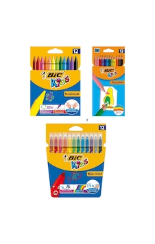 Bic Pastel Boya Kalemi 12'li + Kuru Boya Kalemi 12'li + Yıkanabilir Keçeli Boya Kalemi 12'li Bic Pastel Boya Kalemi 12'li + Kuru Boya Kalemi 12'li + Yıkanabilir Keçeli Boya Kalemi 12'li
