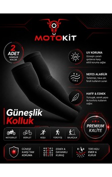Motokit Siyah Güneşlik Kolluk 2 Adet Uv Koruyucu, Esnek Ve Nefes Alabilir Kol Koruyucu Standart