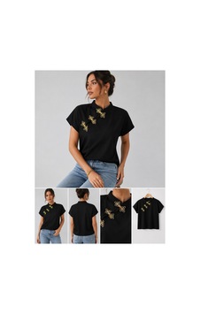 Genel Markalar Siyah Gold Düğüm Detaylı Bluz Modern Asya Esintili Şık Tasarım Siyah Siyah Genel Markalar Siyah Gold Düğüm Detaylı Bluz Modern Asya Esintili Şık Tasarım Siyah Siyah