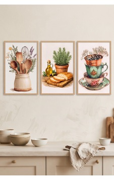 Doğal Ahşap Çerçeveli Vintage Mutfak Temalı Duvar Tablosu 3 Lü Set Botanik Ve Sofra Desenli Modern Dekorasyon Kabartma Görünümlüdür Bej Doğal Ahşap Çerçeveli Vintage Mutfak Temalı Duvar Tablosu 3 Lü Set Botanik Ve Sofra Desenli Modern Dekorasyon Kabartma Görünümlüdür Bej