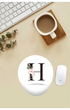 Çiçekli H Harfi Desenli Bilek Destekli Mouse Pad Mousepad