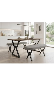 İkon Bench Puf - Çapraz Metal Ayaklı Gri Kumaş Döeşemeli Yemek Masası Ve Antre Pufu İkon Bench Puf - Çapraz Metal Ayaklı Gri Kumaş Döeşemeli Yemek Masası Ve Antre Pufu