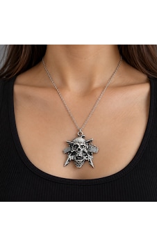 Metallica Kuru Kafa Kolye Gitar Şimşek Figürlü Gotik Heavy Metal Kolye Altın - Gümüş Metallica Kuru Kafa Kolye Gitar Şimşek Figürlü Gotik Heavy Metal Kolye Altın - Gümüş
