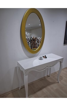 Dresuar Cnc Çökertme 90671 Model Oval Gold Renk Ayna Lake Beyaz Tabla Kayn Aslan Ayak Beyaz  -  Gold