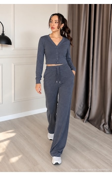 Polo State Kadın Cupra V Yaka 4 Düğmeli Crop Hırka Ve Bol Paça Pantolon - Lacivert Polo State Kadın Cupra V Yaka 4 Düğmeli Crop Hırka Ve Bol Paça Pantolon - Lacivert