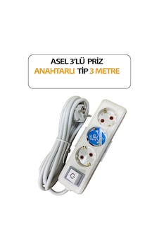 Üçlü, Anahtarlı Model, Topraklı, Klemensli, Kablo 3 Metre Uzunluğunda, Askı Aparatlı Grup Priz 10 Üçlü, Anahtarlı Model, Topraklı, Klemensli, Kablo 3 Metre Uzunluğunda, Askı Aparatlı Grup Priz 10
