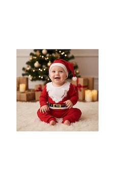 Babysena Noel Baba Kostümü Baskılı Bebek 3'lü Takım Kırmızı Babysena Noel Baba Kostümü Baskılı Bebek 3'lü Takım Kırmızı