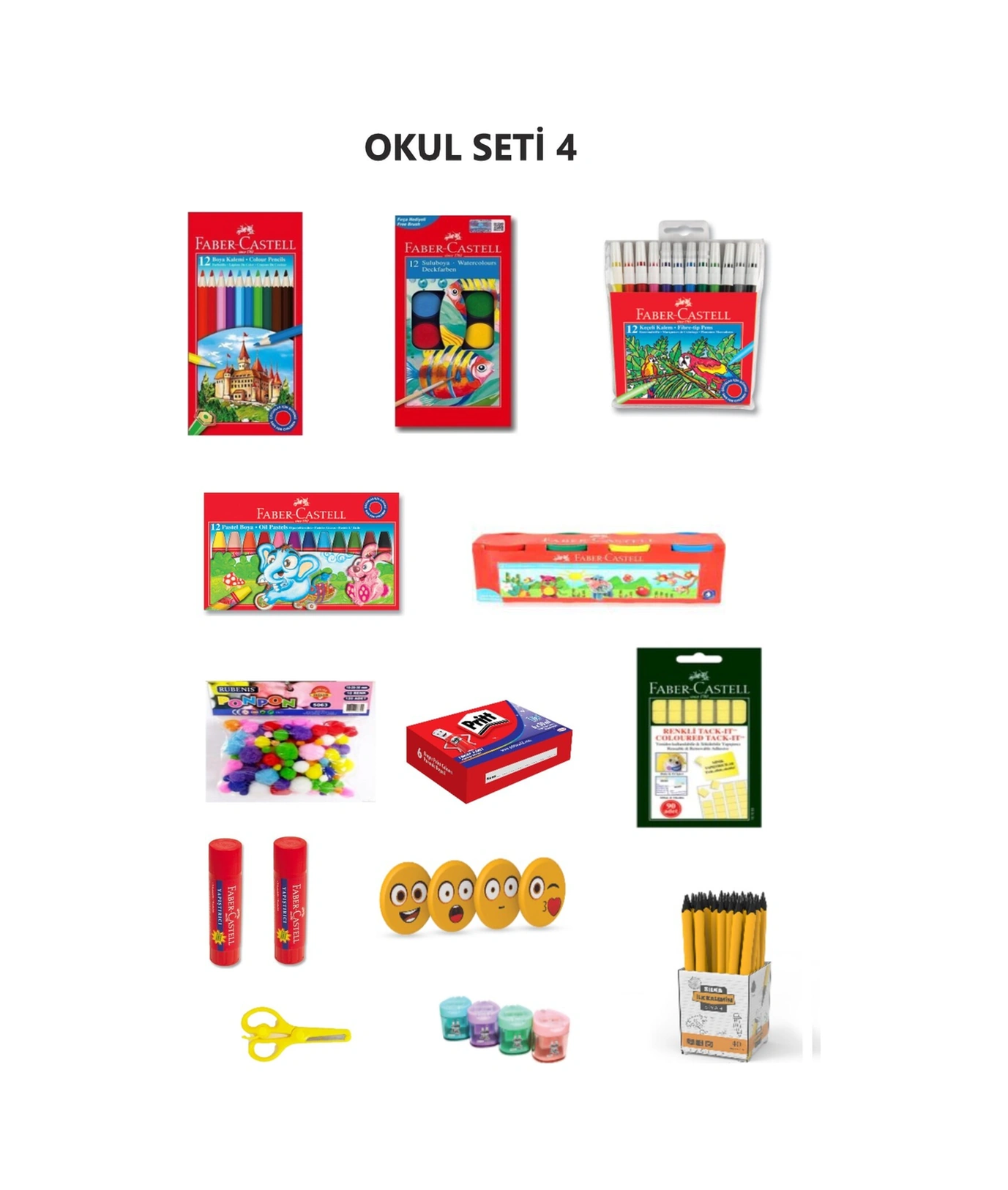 Boyama Seti 4 Faber Castell-rubenis-pritt-mas-silka Boyama Seti 4 Faber Castell-rubenis-pritt-mas-silka