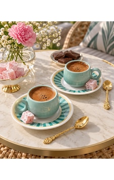 Yeşil Tombul 2 Kişilik Kahve Fincan Takımı 80ml. Çok Renkli Yeşil Tombul 2 Kişilik Kahve Fincan Takımı 80ml. Çok Renkli