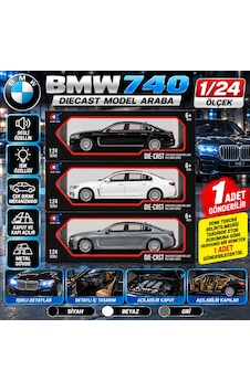 Bmw 740 Metal Gövdeli 1/24 Ölçek Sesli Işıklı Model Araba Çek Bırak 1 Adet Bmw 740 Metal Gövdeli 1/24 Ölçek Sesli Işıklı Model Araba Çek Bırak 1 Adet