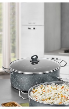 Polochef Megatron Granit Derin Pilav Tencere Kapaklı 32 Cm Gri Gri