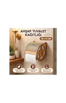 Ahşap Tuvalet Kağıtlığı 15x11 Cm Dekoratif Duvara Monte Tuvalet Kağıtlık Banyo Aksesuarı Doğal Ahşap Tasarımlı Kahverengi Kahverengi