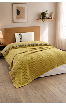 3 Parça Tek Kişilik Püskül Dantelli Pike Takımı - Havuzlu Pike Seti - 160x220 Cm - Hardal 3 Parça Tek Kişilik Püskül Dantelli Pike Takımı - Havuzlu Pike Seti - 160x220 Cm - Hardal