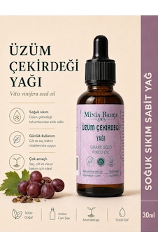 Minia Bahçe Bitki Ve Sanat Atölyesi Üzüm Çekirdeği Yağı Soğuk Sıkım Sabit Yağ 30 ML Minia Bahçe Bitki Ve Sanat Atölyesi Üzüm Çekirdeği Yağı Soğuk Sıkım Sabit Yağ 30 ML