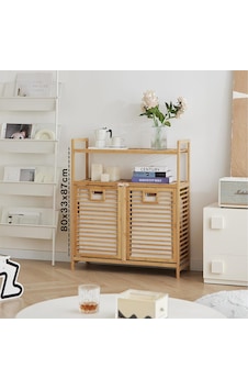 Kirli 2 Kat Organizer Raflı - 2 Bölmeli Önden Çek Aç Kalın Ahşap Bambu Kirli Çamaşır Sepeti 80x33x87cm Kirli 2 Kat Organizer Raflı - 2 Bölmeli Önden Çek Aç Kalın Ahşap Bambu Kirli Çamaşır Sepeti 80x33x87cm