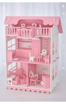 Ahşap Oyun Evi 32 Parça Açık Pembe Ahşap Oyun Evi 32 Parça Açık Pembe