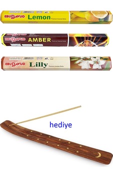 3 Paket 20 Çubuklu Tütsü Limon - Amber - Lilly - Kayık Hediyeli 3 Paket 20 Çubuklu Tütsü Limon - Amber - Lilly - Kayık Hediyeli