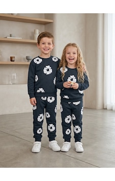 Mavi Boncukk Kız Erkek Çocuk Unisex Çiçek Desenli Sweatshirt Ve Eşofman Altı 2 Li Takım Antrasit Mavi Boncukk Kız Erkek Çocuk Unisex Çiçek Desenli Sweatshirt Ve Eşofman Altı 2 Li Takım Antrasit