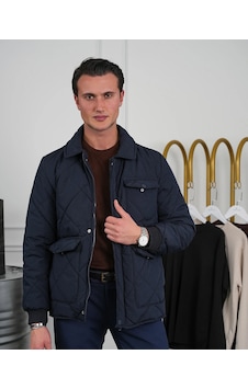 Modefendi Slim Fit Baklava Desen Torba Cep Dolum Elyaf Mont Lacivert