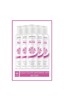 Watsons Classy Musk 24 Saat Etkili Pudrasız Kadın Sprey Deodorant 5 x 150 ML Watsons Classy Musk 24 Saat Etkili Pudrasız Kadın Sprey Deodorant 5 x 150 ML