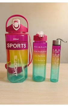 Sports Renkli Akrilik Spor 3lü Motivasyon Suluk Matara 3adet 2000ml 900ml 350ml Koyu Pembe Sports Renkli Akrilik Spor 3lü Motivasyon Suluk Matara 3adet 2000ml 900ml 350ml Koyu Pembe