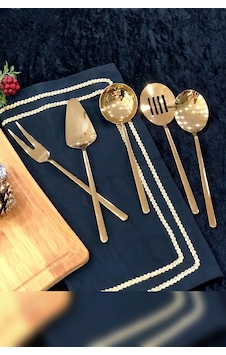 Paslanmaz Çelik Servis Seti Salata Maşası Pasta Küreği Kepçe Servis Kaşığı Çatalı Gold & Çiçek Desenli Gold Kaplama Paslanmaz Çelik Servis Seti Salata Maşası Pasta Küreği Kepçe Servis Kaşığı Çatalı Gold & Çiçek Desenli Gold Kaplama