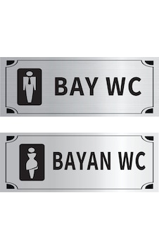Mayeka Bay Wc Bayan Wc İkili Levha Set Gümüş Metal Yönlendirme Tabelası Kişiye Özel