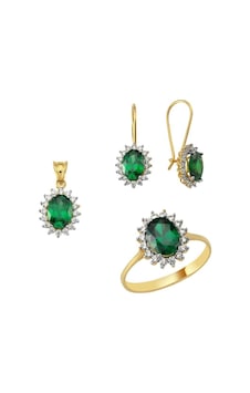 Yeşil Taşlı Üçlü Set 6.00 Gram 14 Ayar Altın
