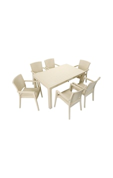 Depootoptan Mandella Elit Rattan 90 x 150 CM Zeus Koltuk Masa Takımı Çölbeji Bej